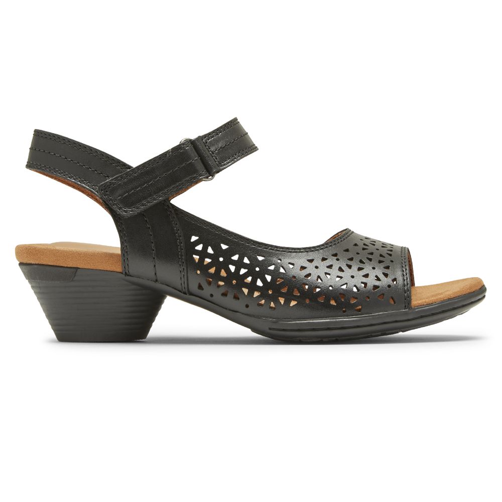 Rockport Cobb Hill Laurel Perforated - Womens Sandals - Black - NZ (RUO-059426)